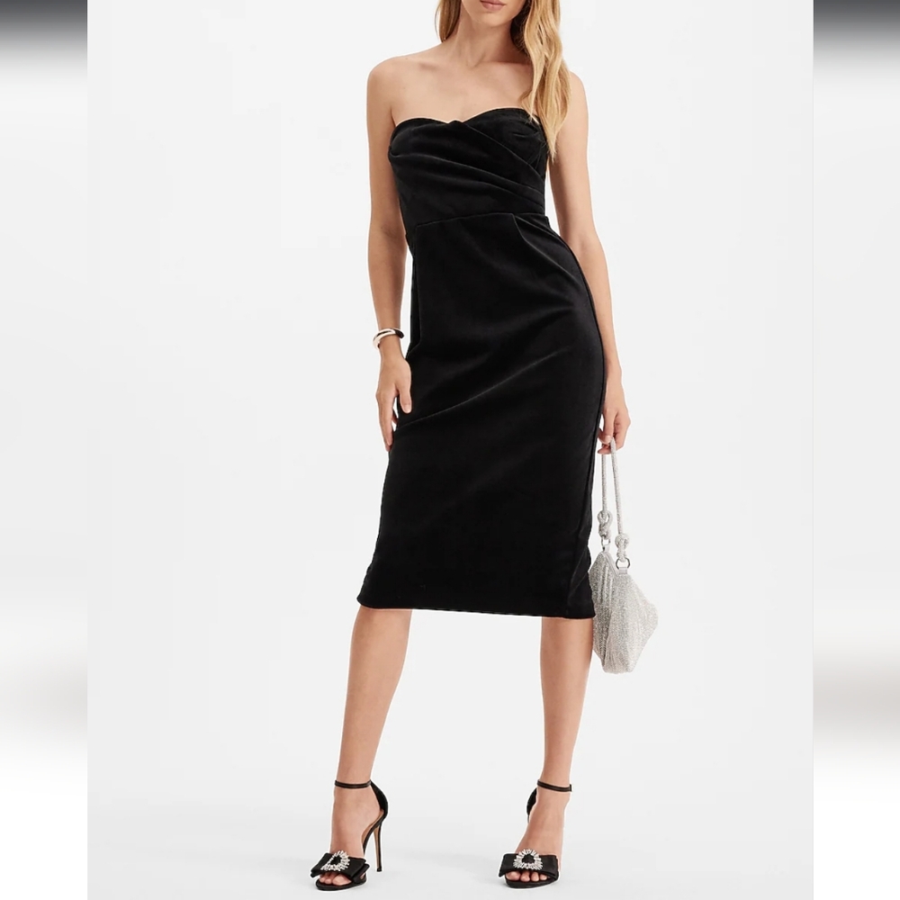 NWT Express Velvet Sweetheart Neckline Strapless Midi Sheath Dress